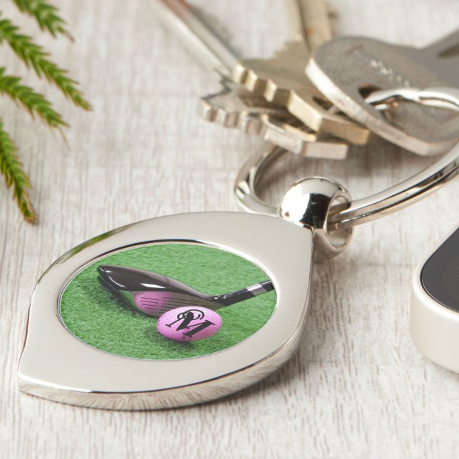 Personalised Monogram Fancy Script Pink Golf Ball Key Ring (Creator Uploaded)