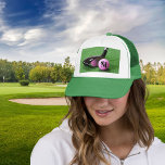 Personalised Monogram Fancy Script Pink Golf Ball Trucker Hat<br><div class="desc">Elevate your golf game with our premium Trucker Hat featuring a photograph of an iron, pink golf ball and black monogram, designed to make a statement on the course. This customisable monogram "M" adds a personal touch, allowing you to showcase your unique style while enjoying superior performance. Perfect for gifts...</div>