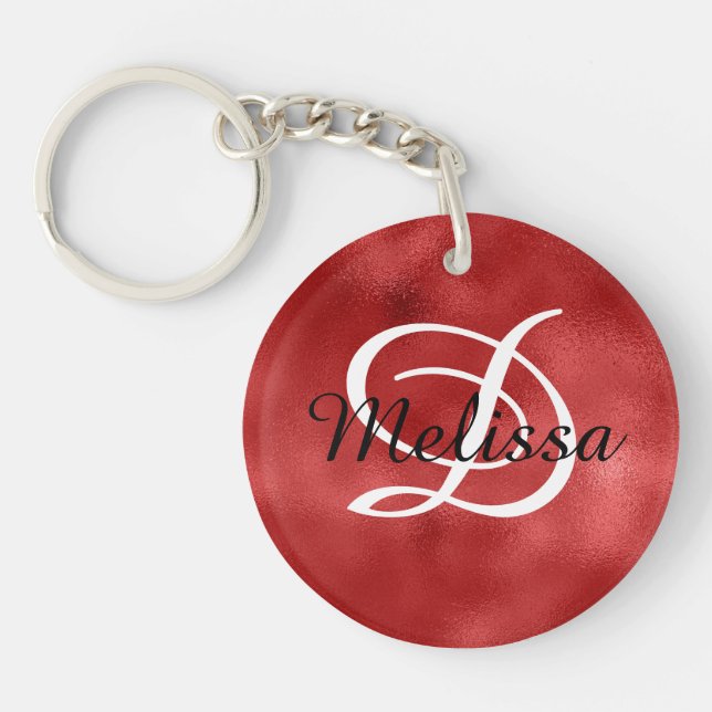 Personalised Monogram Faux Dark Red Foil Photo Key Ring (Front)