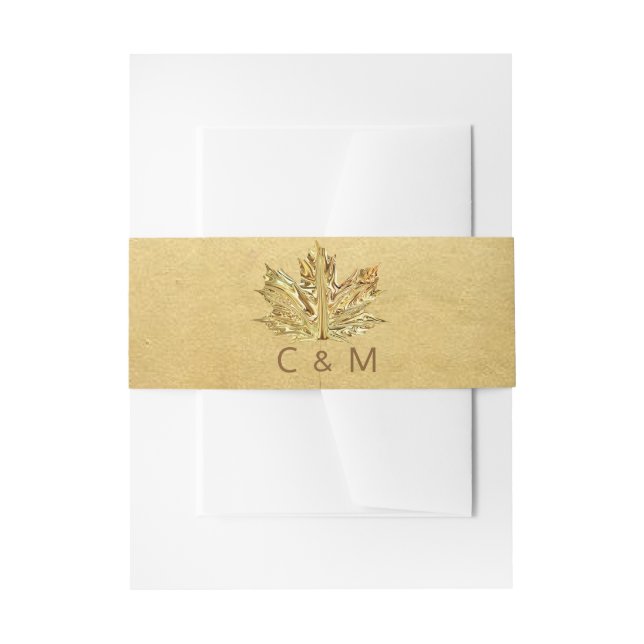 Personalised Monogram Faux Gold Leaf Wedding Invitation Belly Band (Front Example)