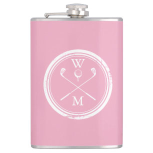 Personalised Monogram Feminine Pink Golf Hip Flask