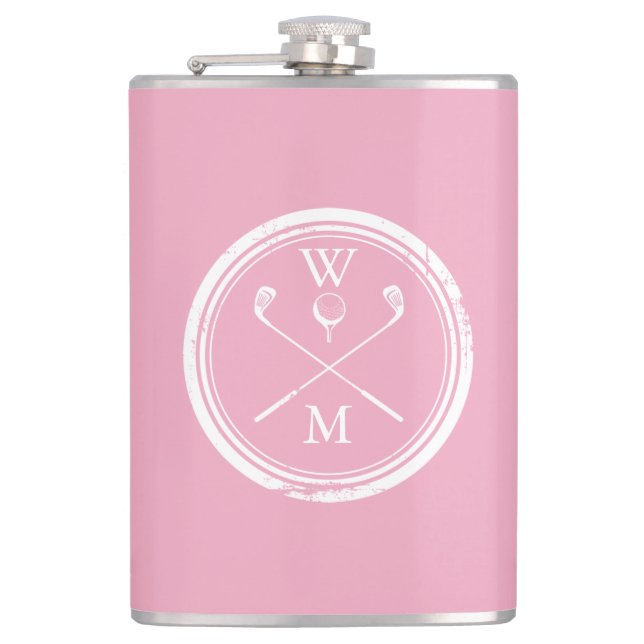Personalised Monogram Feminine Pink Golf Hip Flask (Front)
