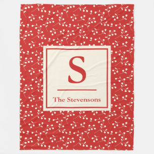 Personalised Monogram Festive Christmas Red Floral Fleece Blanket