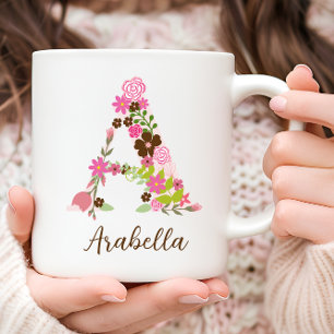 Personalised Monogram Floral Letter A Coffee Mug