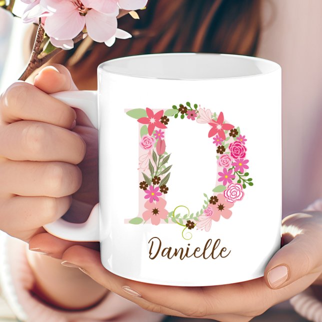 Personalised Monogram Floral Letter D Coffee Mug (Personalized Monogram Floral Letter D Coffee Mug)