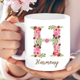 Personalised Monogram Floral Letter H Coffee Mug