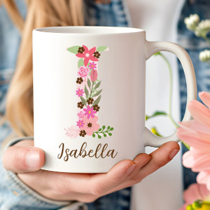 Personalised Monogram Floral Letter I Coffee Mug