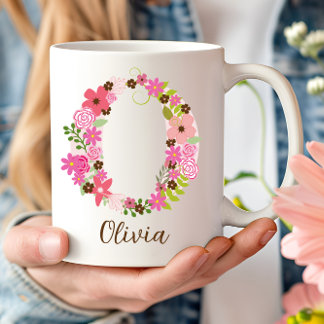 Personalised Monogram Floral Letter O Coffee Mug