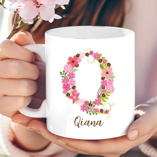 Personalised Monogram Floral Letter Q Coffee Mug