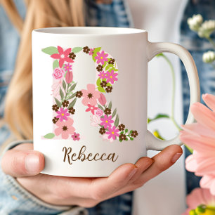 Personalised Monogram Floral Letter R Coffee Mug