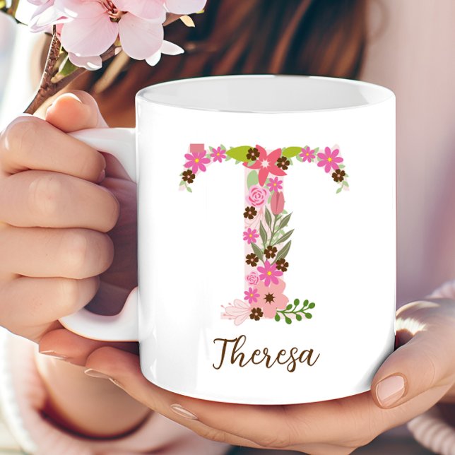 Personalised Monogram Floral Letter T Coffee Mug (Personalized Monogram Floral Letter T Coffee Mug)