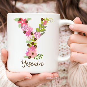 Personalised Monogram Floral Letter Y Coffee Mug