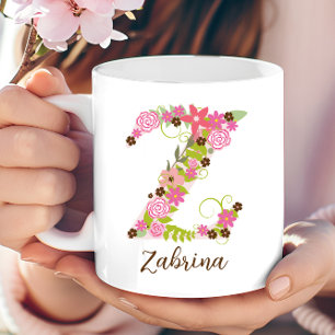Personalised Monogram Floral Letter Z Coffee Mug