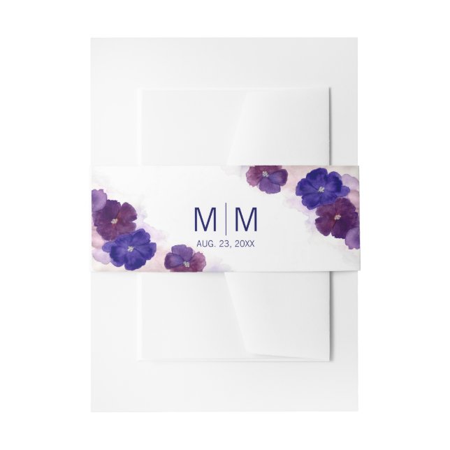 Personalised Monogram Floral Purple Plum Wedding Invitation Belly Band (Front Example)