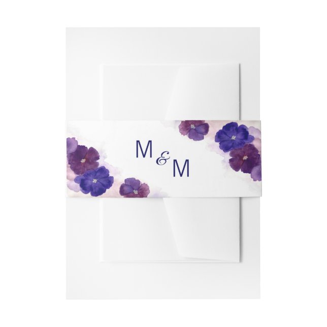 Personalised Monogram Floral Purple Plum Wedding Invitation Belly Band (Front Example)