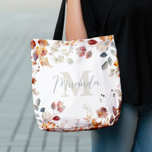Personalised Monogram Floral Tote Bag