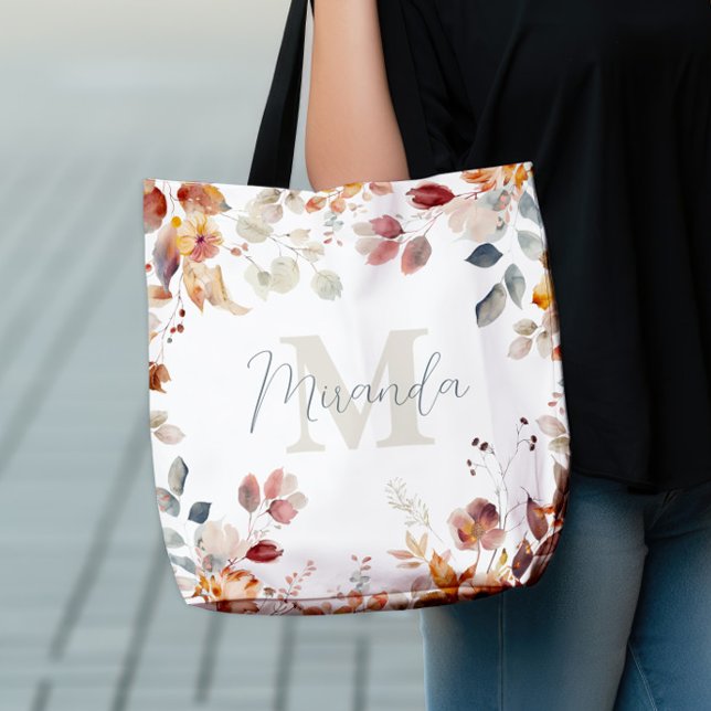 Personalised Monogram Floral Tote Bag (Personalized Monogram Floral Tote Bag)