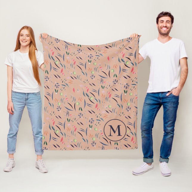 Personalised Monogram Floral Watercolor  Fleece Bl Blanket (In Situ)
