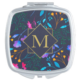 Personalised Monogram FloralPattern Compact Mirror