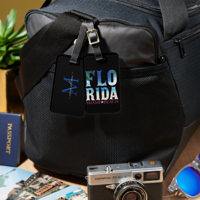 Personalised Monogram Florida, Miami Beach Luggage Tag (Front & Back)