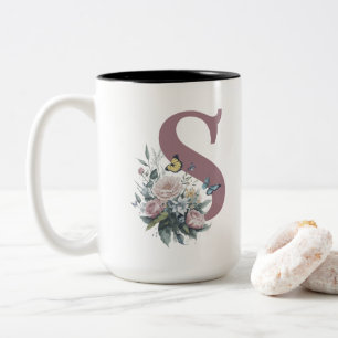 Personalised Monogram Flower Name Two-Tone Coffee Mug