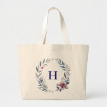 Personalised Monogram Flower Wreath Tote Bag