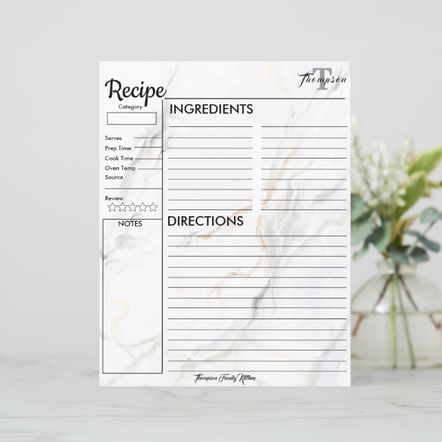 Personalised Monogram From the Kitchen of.. Recipe (Standing Front)