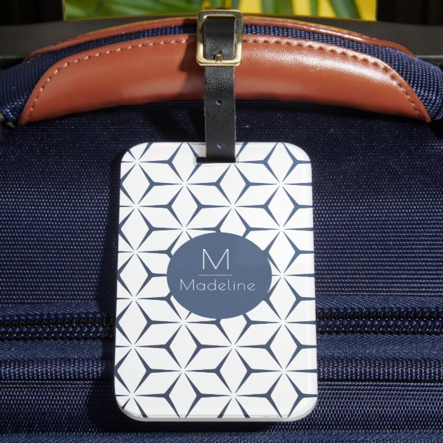personalised monogram geometric blue  luggage tag (Front Insitu 2)
