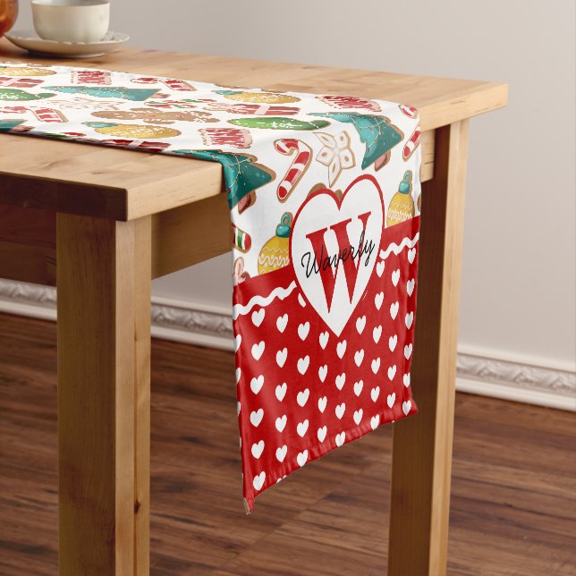 Personalised Monogram Gingerbread Cookie Christmas Short Table Runner (In Situ)