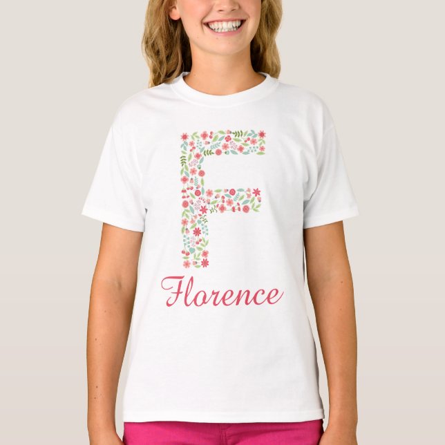 Personalised Monogram Girls T-Shirt with Letter F (Front)