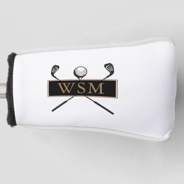 Personalised Monogram Gold and Black Stylish Golf Head Cover (Front)
