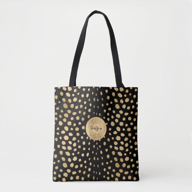 Personalised Monogram Gold Cheetah Animal Print Tote Bag (Front)