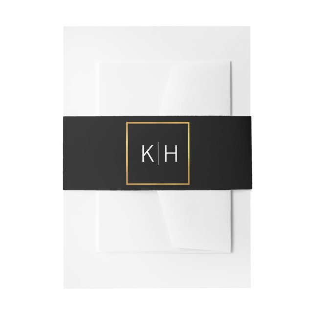 Personalised Monogram Gold Foil Black Wedding Invitation Belly Band (Front Example)