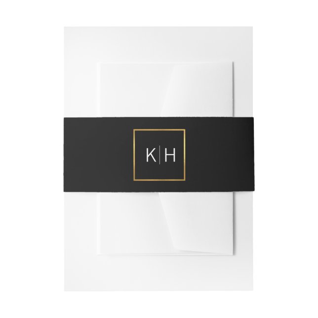 Personalised Monogram Gold Foil Black Wedding Invitation Belly Band (Front Example)