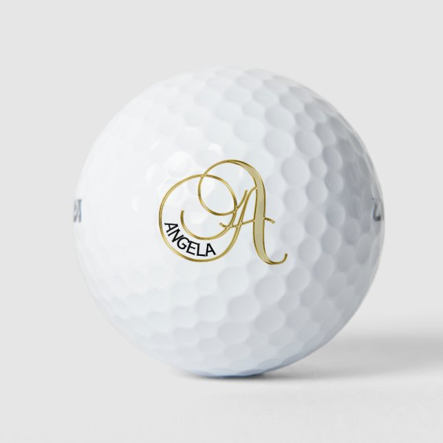 Personalised Monogram Gold Letter A - Gift Golf Balls (Front)