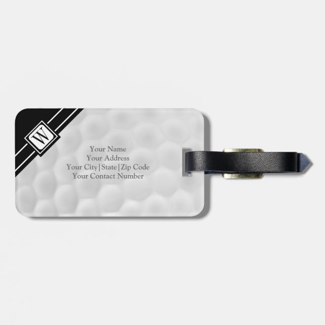 Personalised Monogram Golf Ball Luggage Tag (Back Horizontal)