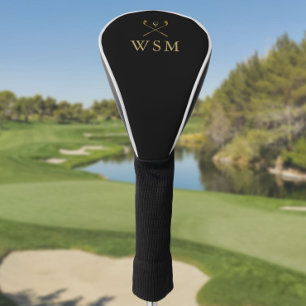 Personalised Monogram Golf Clubs Black And Gold Head Cover
