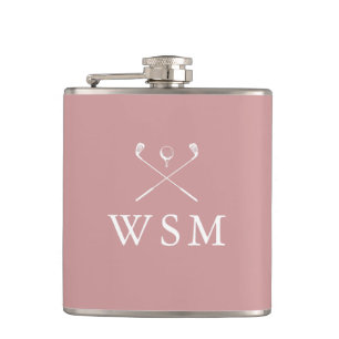 Personalised Monogram Golf Clubs Dusty Rose Pink Hip Flask