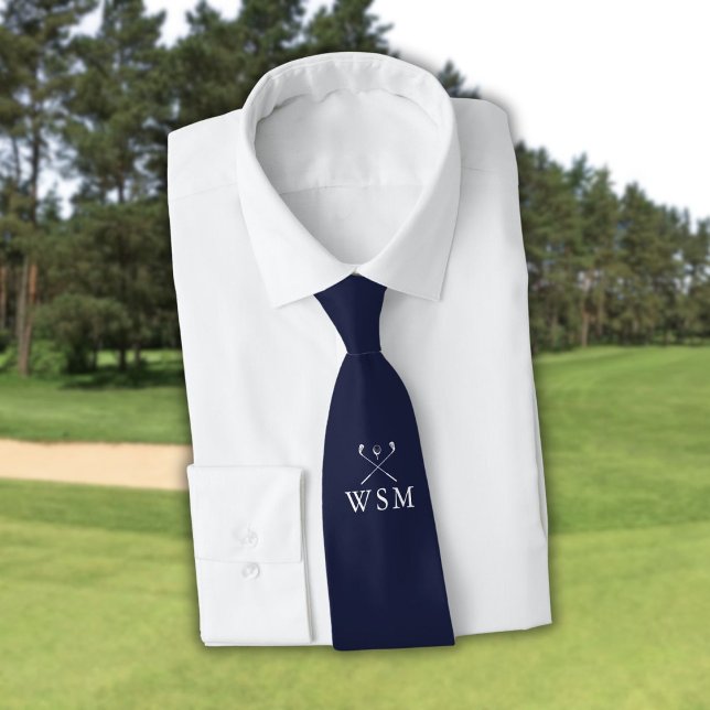 Personalised Monogram Golf Clubs Navy Blue Golf Tie (Personalized Monogram Golf Clubs Navy Blue Golf Neck Tie)