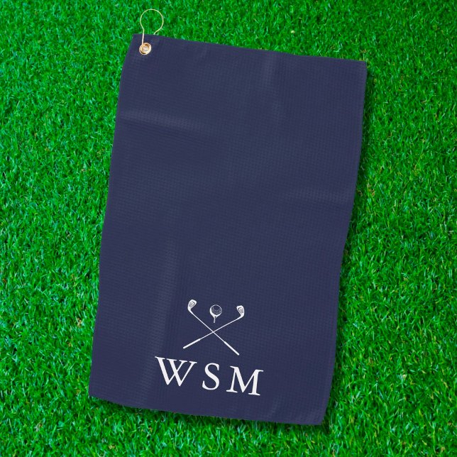 Personalised Monogram Golf Clubs Navy Blue Towel (Creator Uploaded)