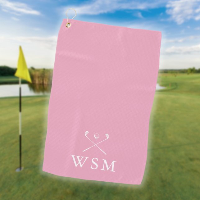 Personalised Monogram Golf Clubs Pink Golf Towel (Personalized Monogram Golf Clubs Pink Golf Towel)