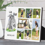 Personalised Monogram Golf Photo Collage Plaque<br><div class="desc">This personalised photo plaque with an easel stand is a great way to honour favourite memories with a golf-inspired twist. On the left side, the design features a watercolor-style golf bag with a custom monogram initial printed on the bag itself. Below, the recipient's name appears in a classic serif font...</div>