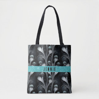Personalised Monogram Gothic Flowers HalloweenGift Tote Bag
