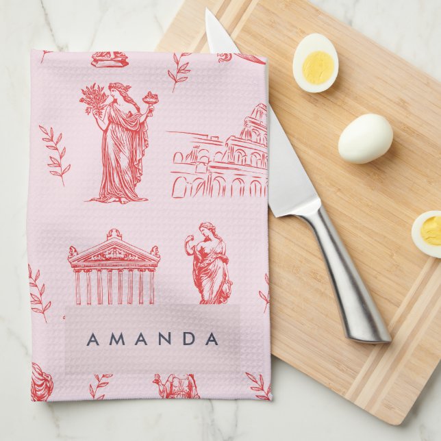 Personalised Monogram Greek Ancient Statue Gifts Tea Towel (Quarter Fold)