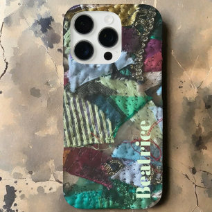 Personalised monogram green blue burgundy abstract iPhone 16 pro case