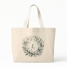 Personalised Monogram Green Leaf Tote Bag