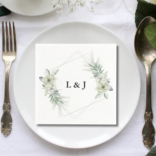 Personalised Monogram Greenery Initials Wedding Napkin