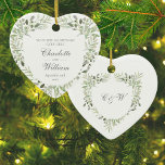 Personalised Monogram Greenery Wedding Ceramic Tree Decoration<br><div class="desc">Featuring delicate watercolor leaves,  this chic wedding or anniversary keepsake ornament can be personalised with your special message,  names,  date and monogram initials. Designed by Thisisnotme©</div>