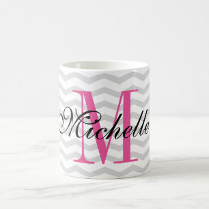 Personalised monogram grey chevron pattern mug