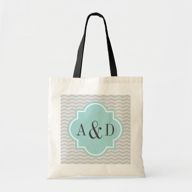 Personalised monogram grey chevron stripe tote bag (Front)
